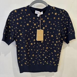 Michael Kors Collection Gold Star Embellished Crewneck Sweater Medium